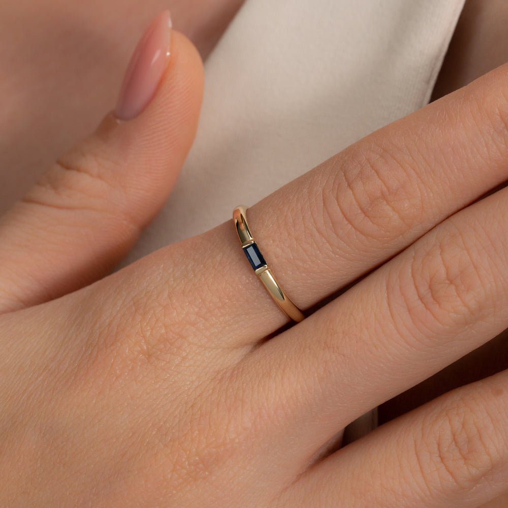 Solid Gold Baguette Sapphire Dome Ring (EB61EB)
