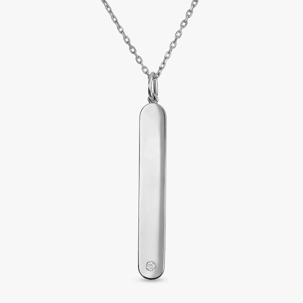 Solid Gold Diamond Vertical Tag Necklace (718FC2)