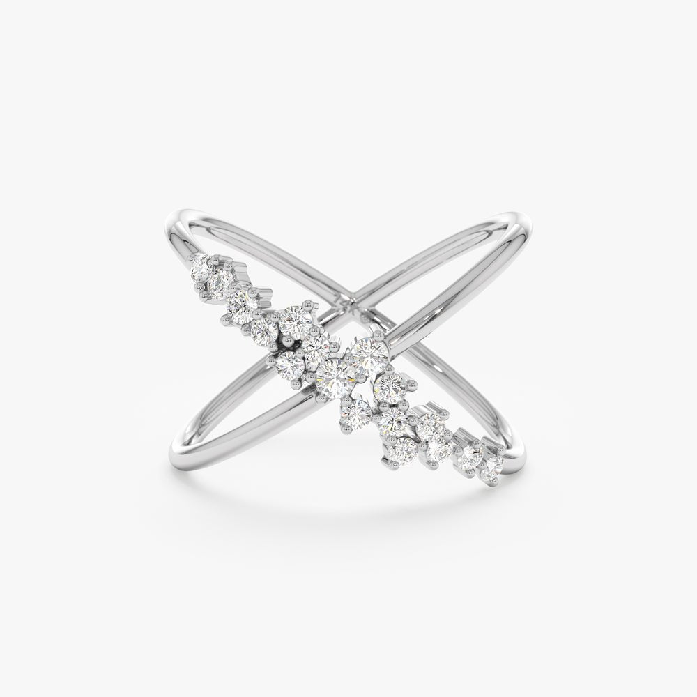 Solid Gold Diamond Cluster X Ring (D90DDB)