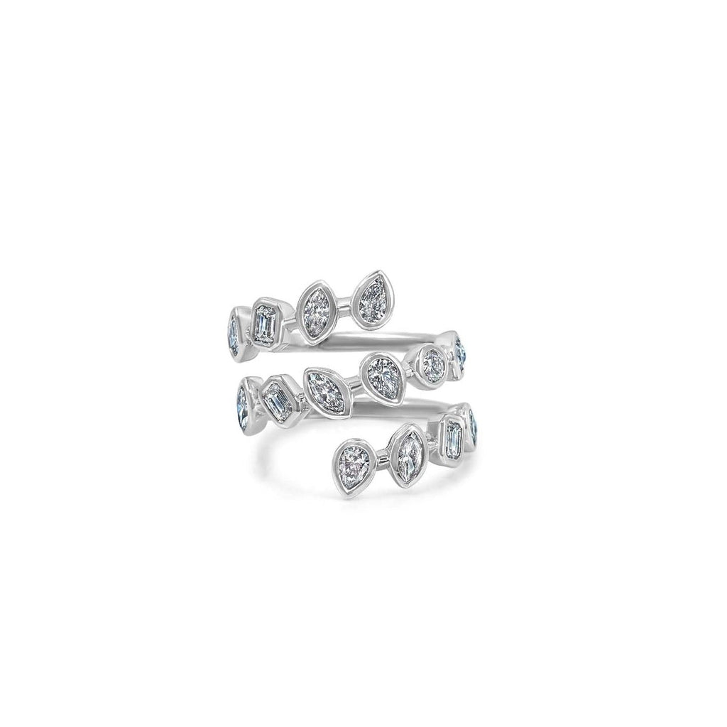 Solid Gold Multi Diamond Shape Spaced Bezel Wrap Ring (C68F12)