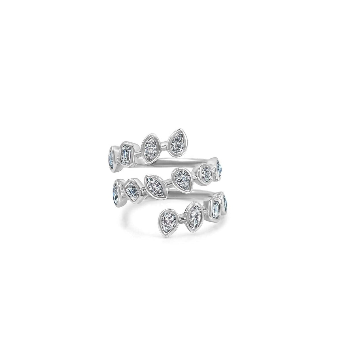 Solid Gold Multi Diamond Shape Spaced Bezel Wrap Ring (C68F12)