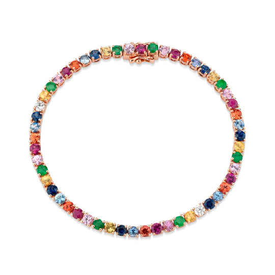 Solid Gold Tennis Bracelet Large Multi-colored fine gemstone | Multi Color