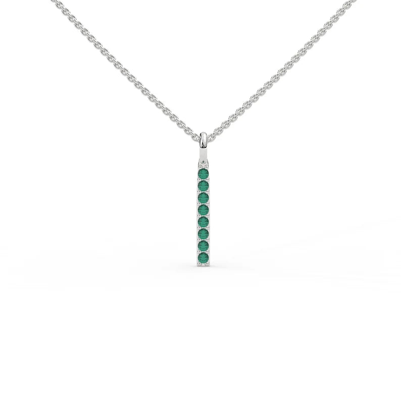 Solid Gold 1.3 MM Natural Emerald Bar Necklace