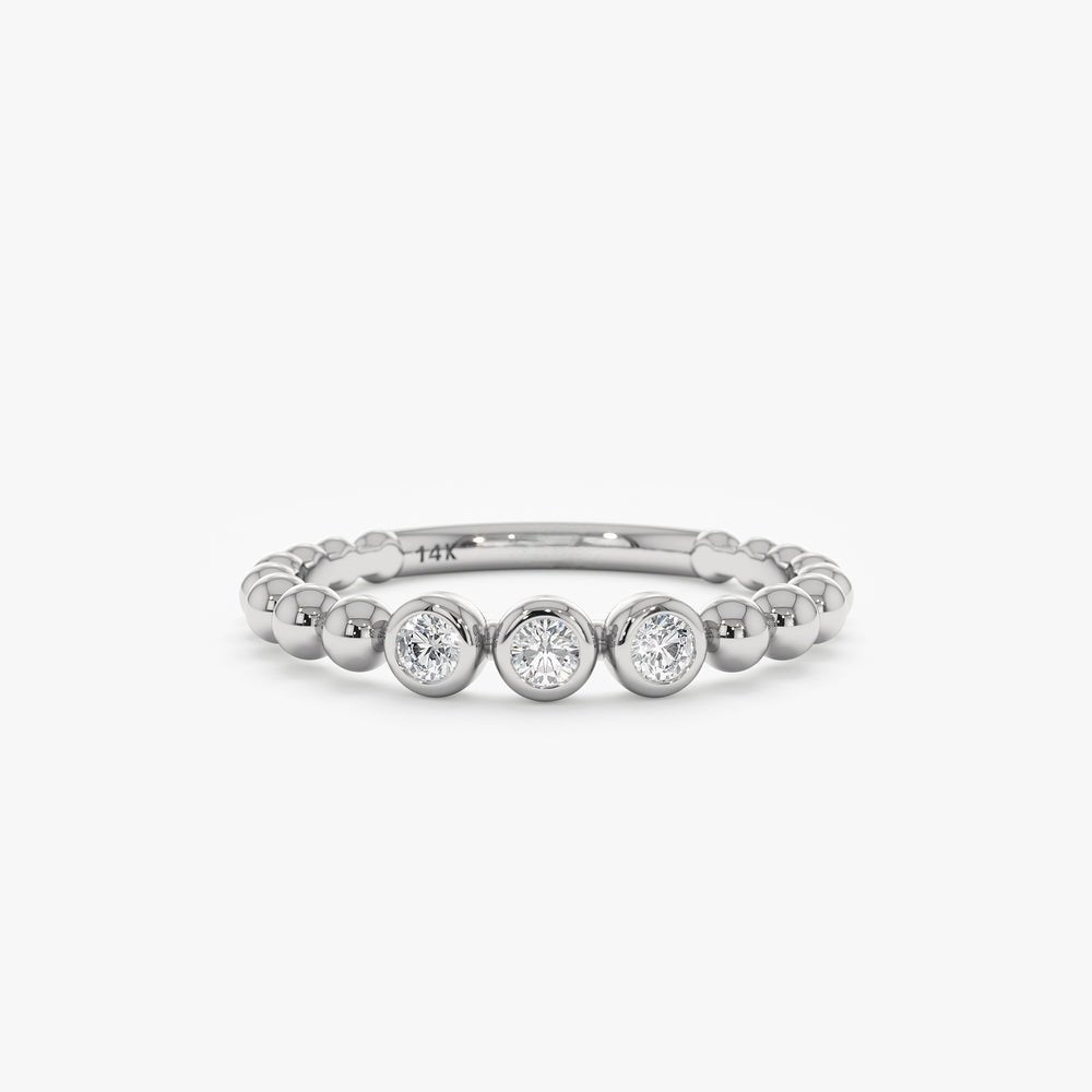 Solid Gold Bezel Diamond Beaded Ring