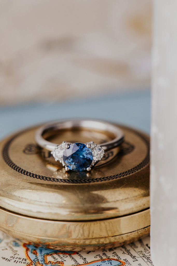 Solid Gold Blue Sapphire Engagement Rings