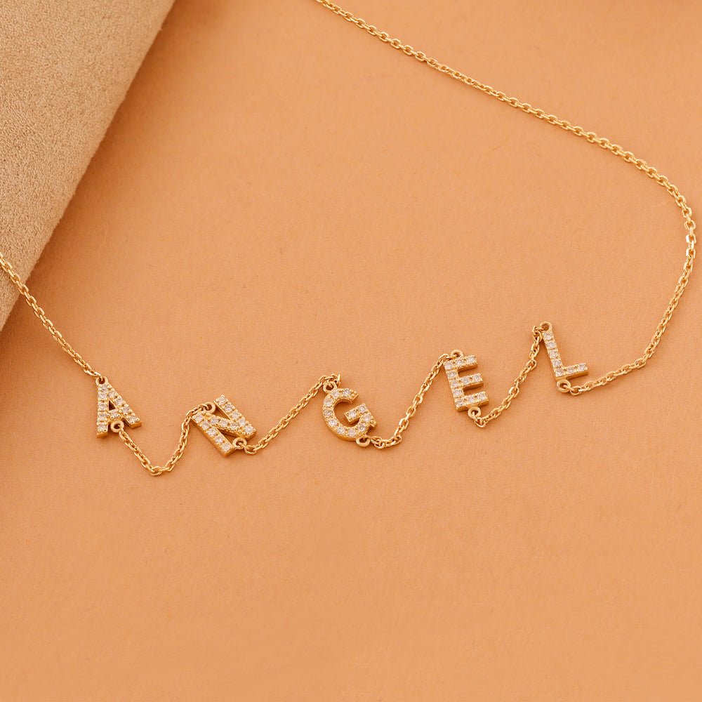 Solid Gold Sideway Name Diamond Necklace (3AB540)