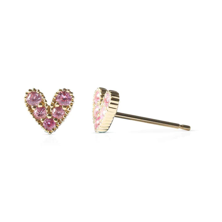Solid Gold Pink Sapphire Heart Earrings