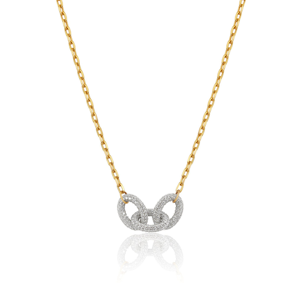Solid Gold Diamond Puff Link Necklace (D93370)