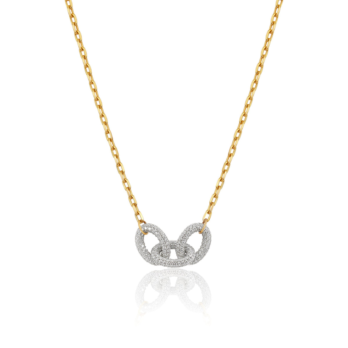 Solid Gold Diamond Puff Link Necklace (D93370)