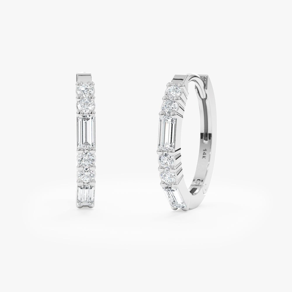 Solid Gold Mixed Diamond Oval Hoop Earrings (AC21FB)