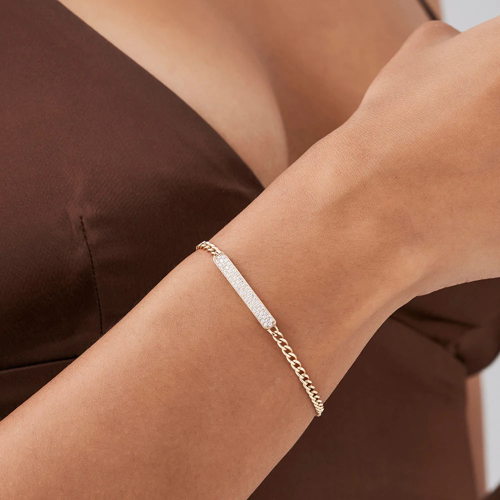 Solid Gold 3MM Curb Link Diamond Pave Bracelet