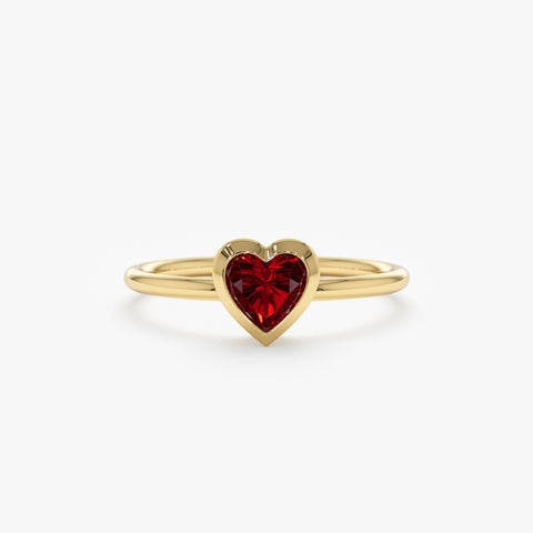 Solid Gold Natural Garnet Heart Ring