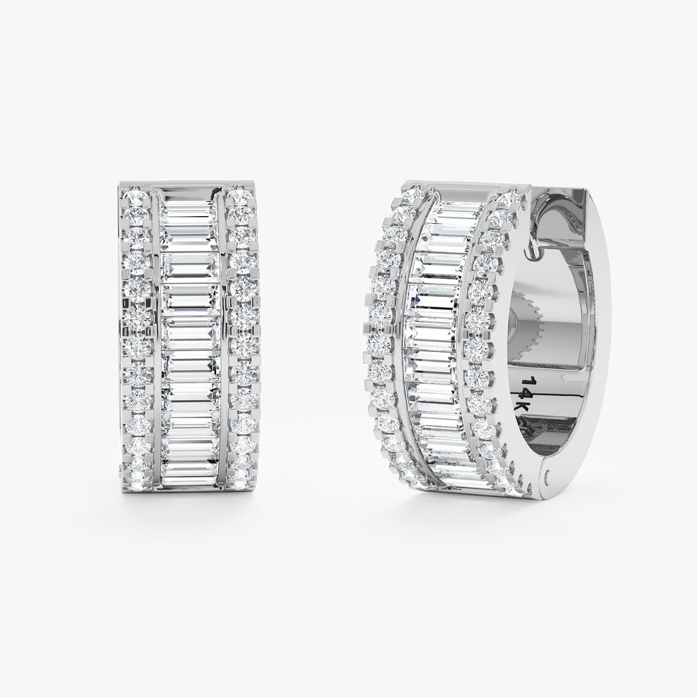 Solid Gold Thick Baguette Diamond Hoops