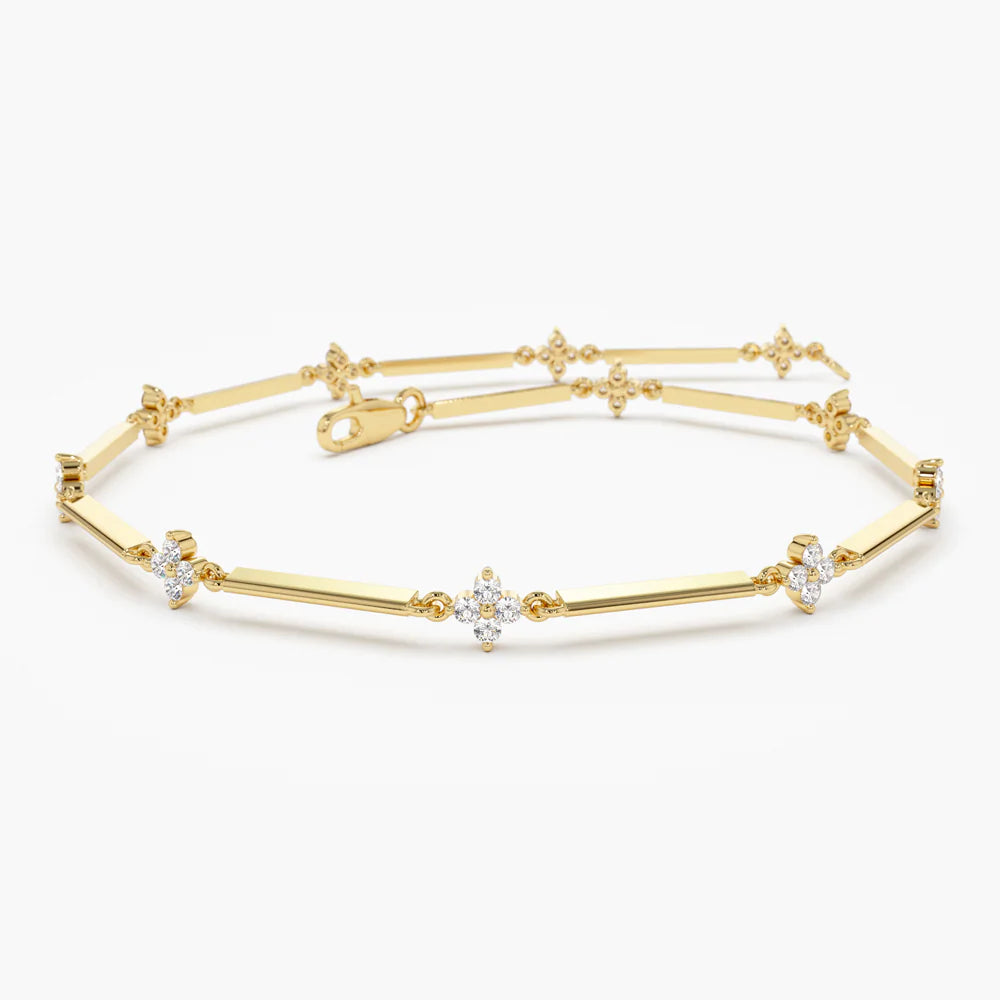 Solid Gold Clover Setting Diamond Infinity Bracelet