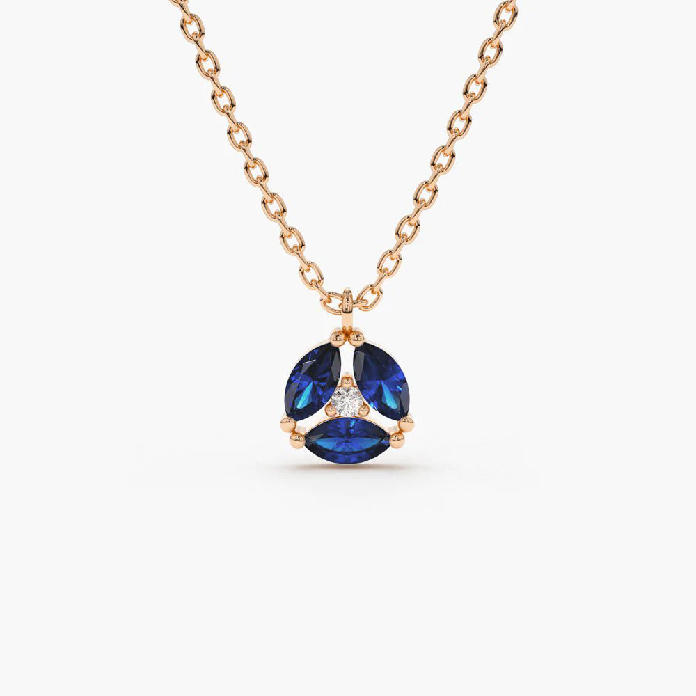 Solid Gold Marquise Sapphire Cluster Necklace