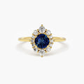 Solid Gold Round Sapphire Halo Diamond Engagement Ring