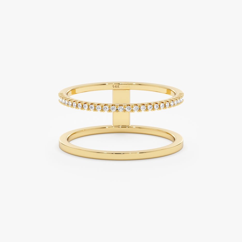 18K Solid Gold Plain and Diamond Line Ring