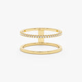 18K Solid Gold Plain and Diamond Line Ring