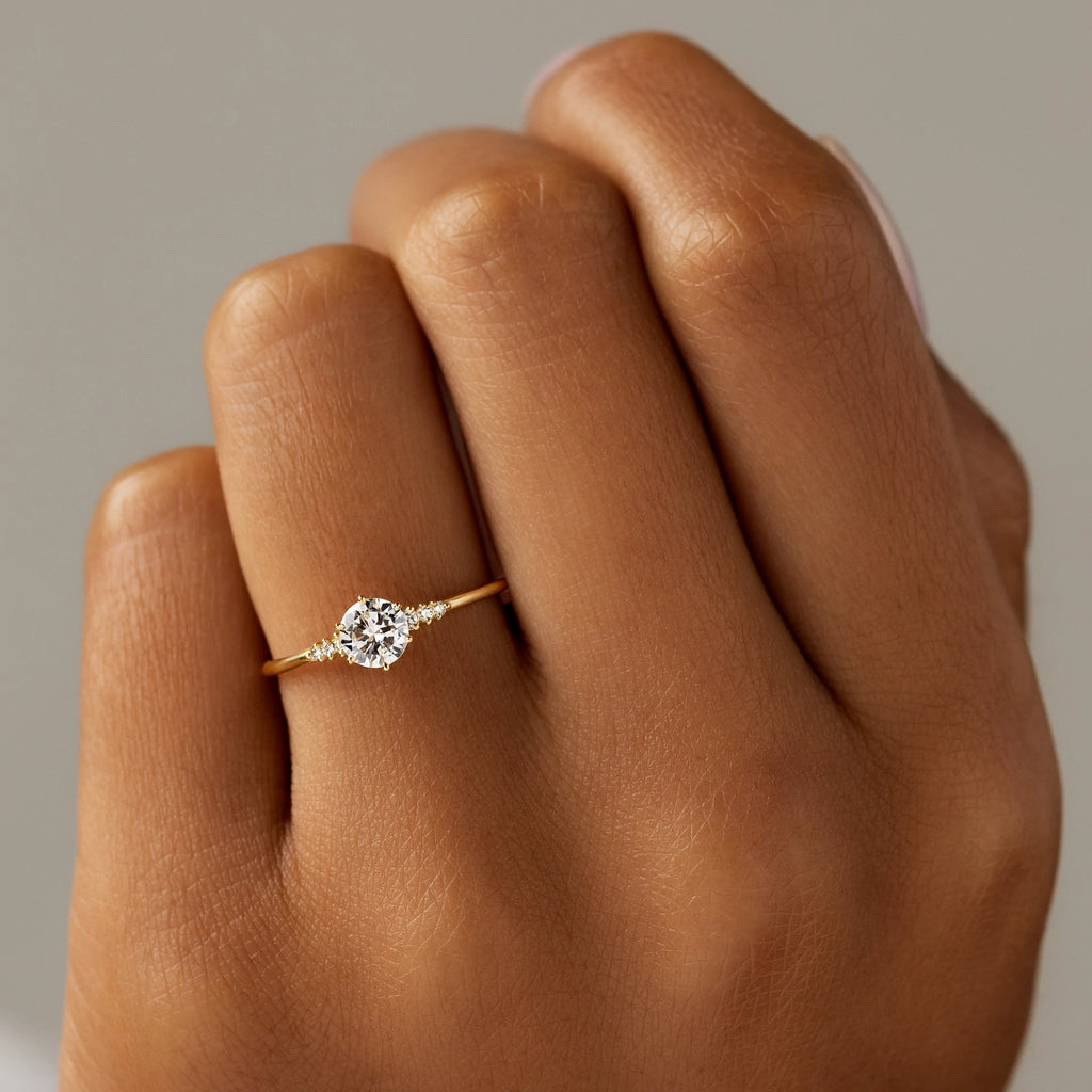 Solid Gold Poppy Seed Ring, 0.41ct. Round Cut Diamond Moissanite Ring