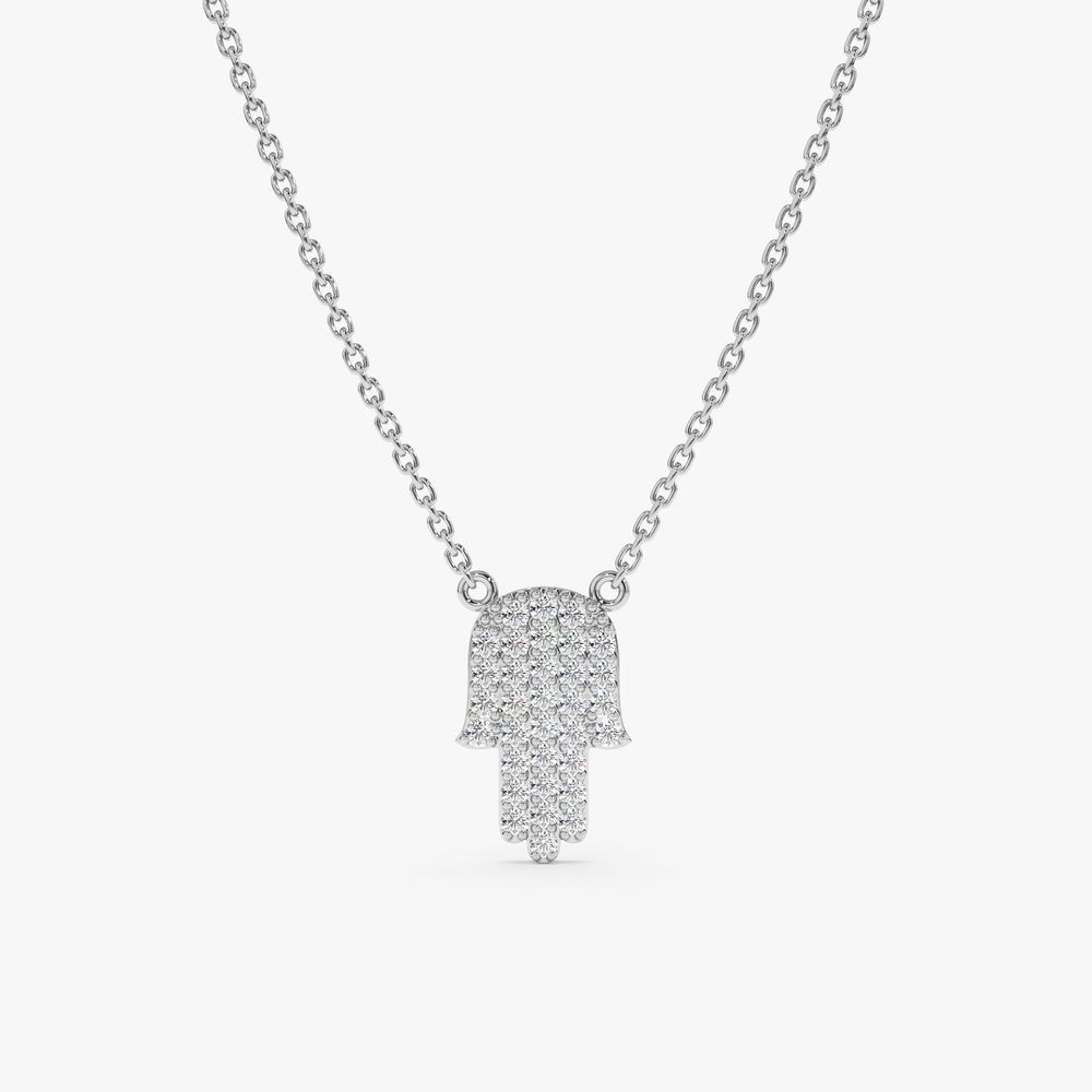 Solid Gold Paved Diamond Hamsa Hand Necklace (C3AA07)