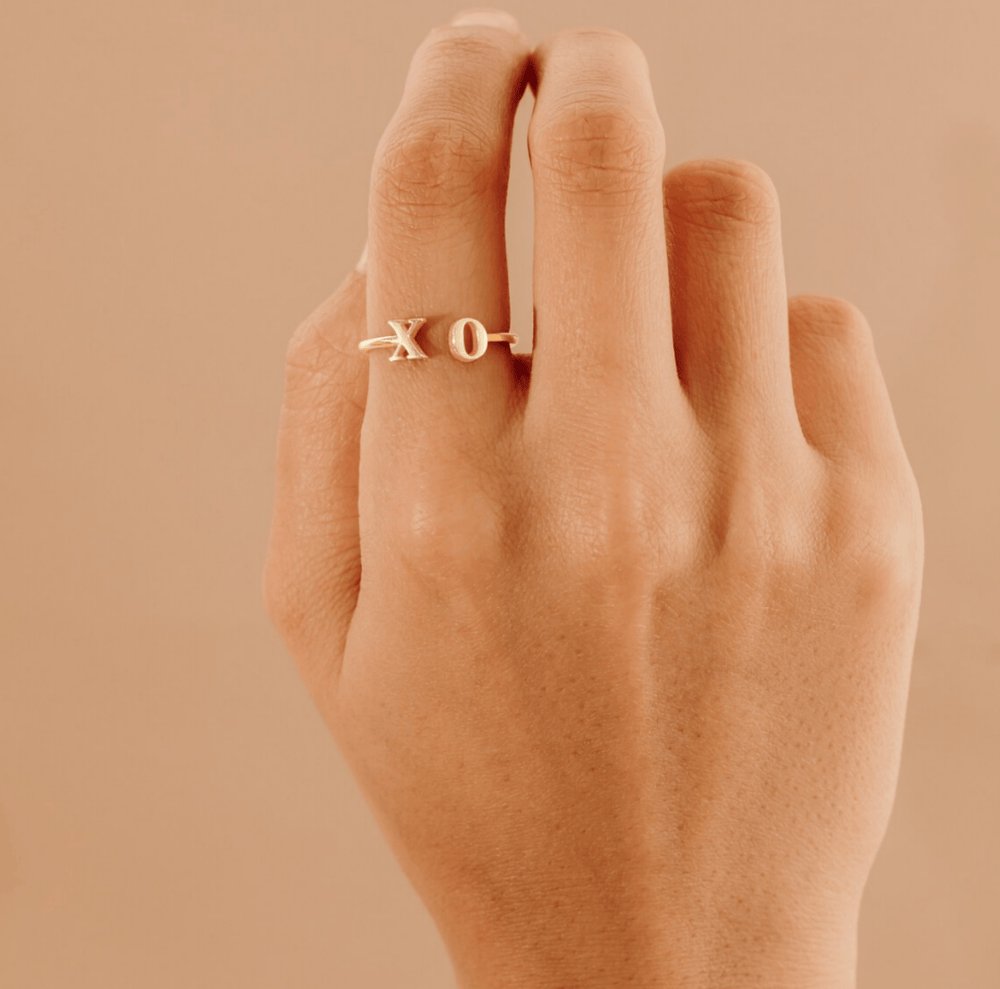 Solid Gold Double Initial Open Ring