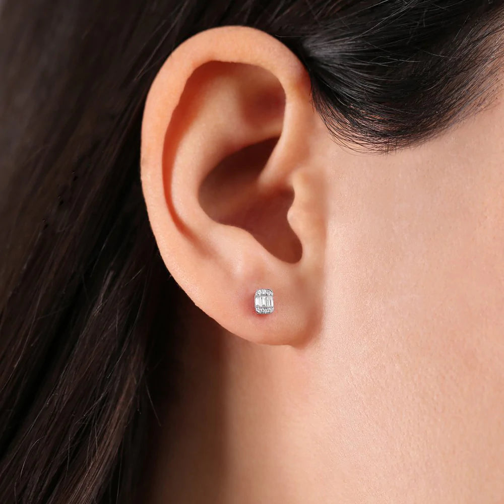 Solid Gold Solid Tiny Baguette Lab-Grown Diamond Stud Earrings