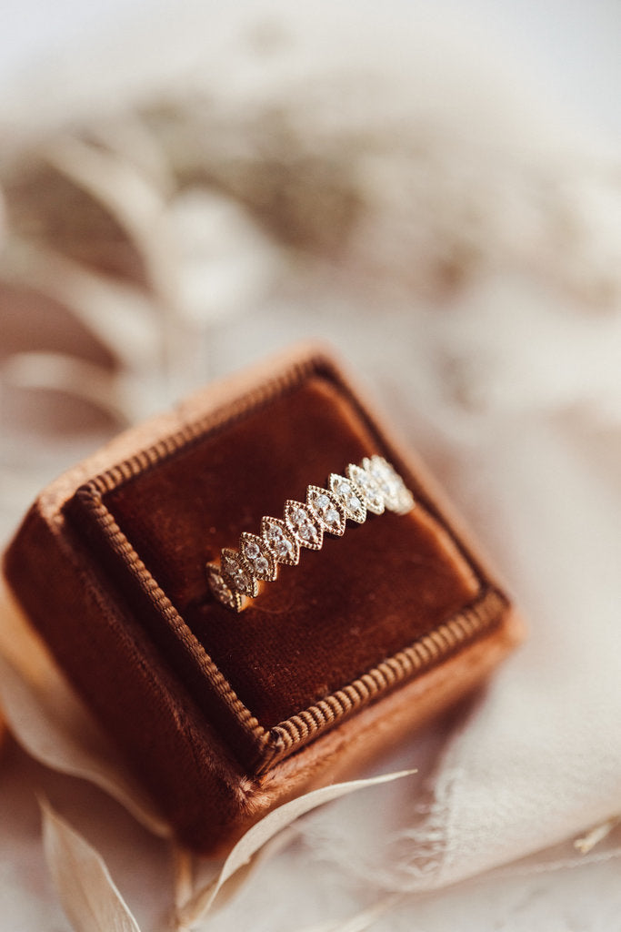 Solid Gold Marquise Shape with Milgrain Diamond Band (7D6B51)