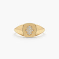 18K Solid Gold Diamond Hamsa Signet Ring