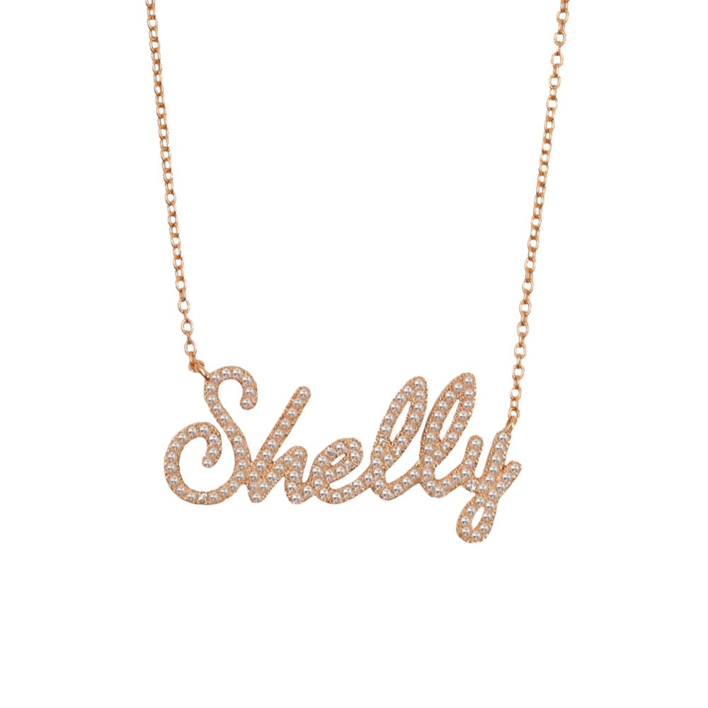 Solid Gold Diamond Script Name Necklace