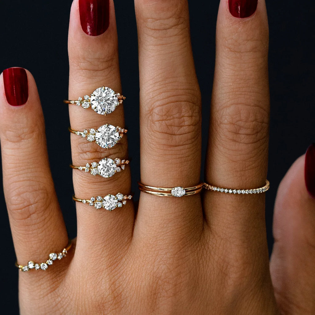 Solid Gold Whisper Stacking Ring, Oval Diamond Engagement Ring