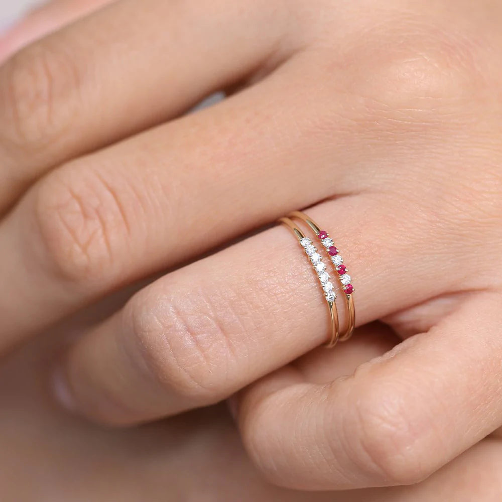 Solid Gold Petite Ruby and Diamond Ring