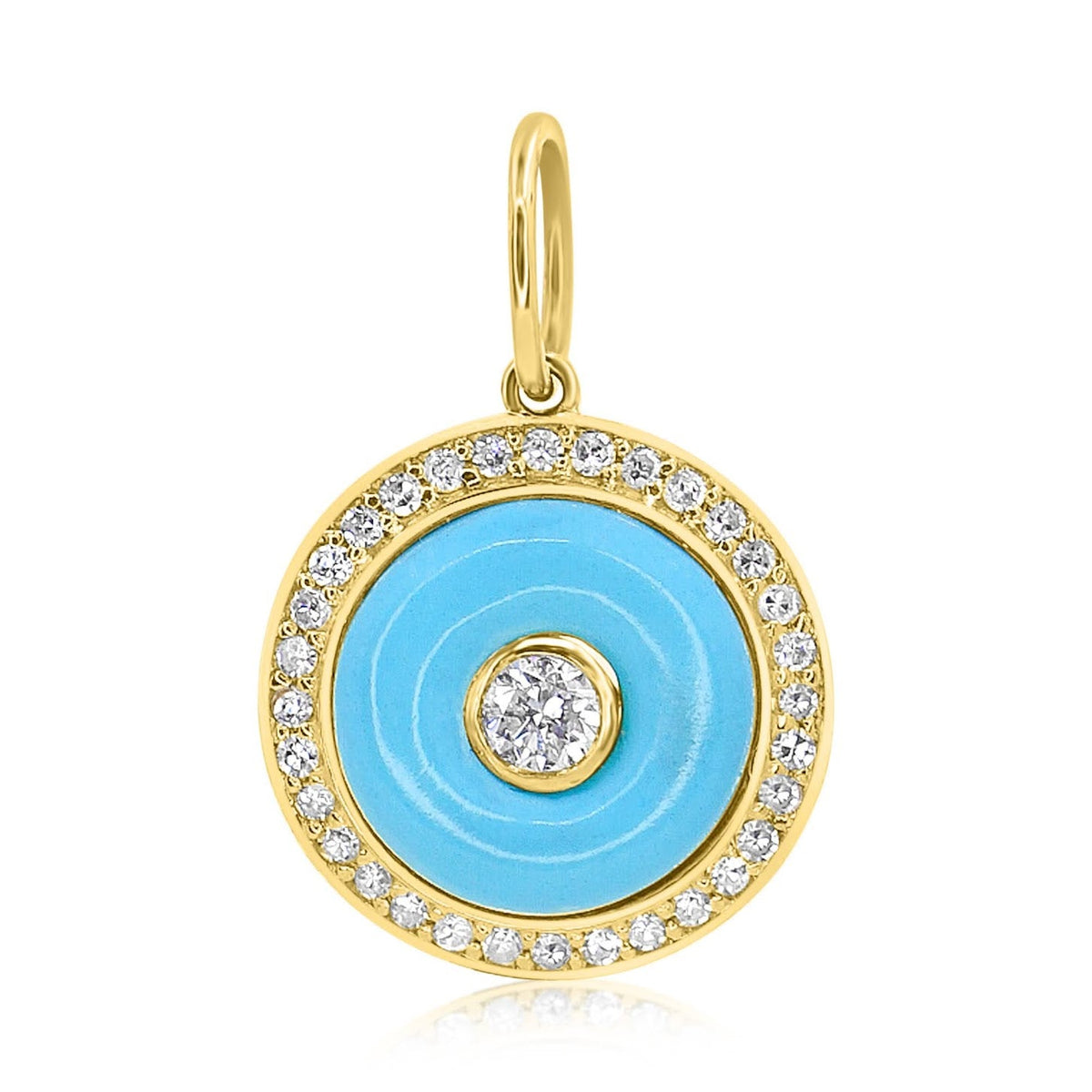 Solid Gold Diamond Round Turquoise Pendant