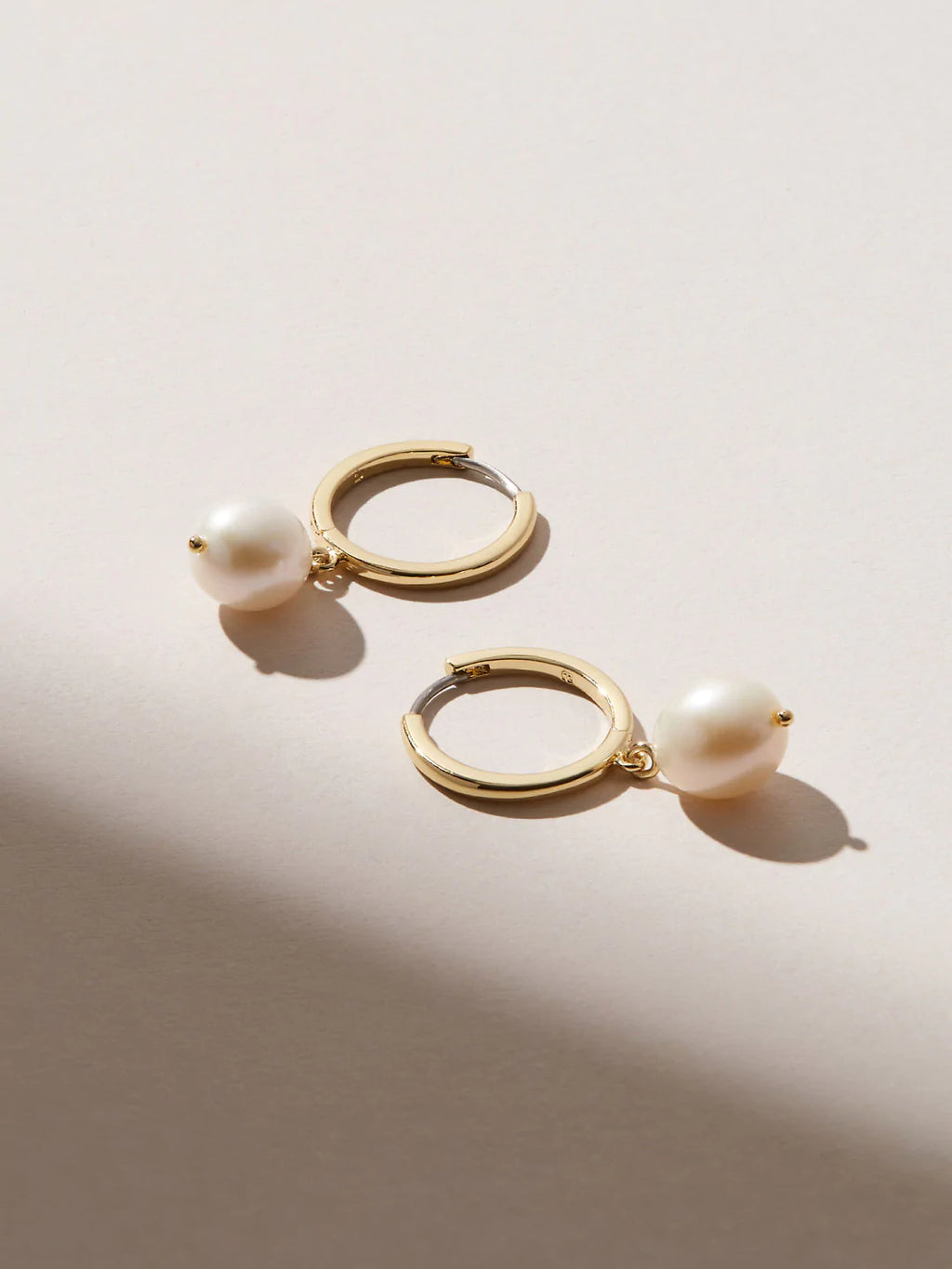 Solid Gold Pearl Hoop Earrings