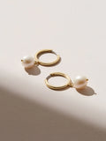 Solid Gold Pearl Hoop Earrings