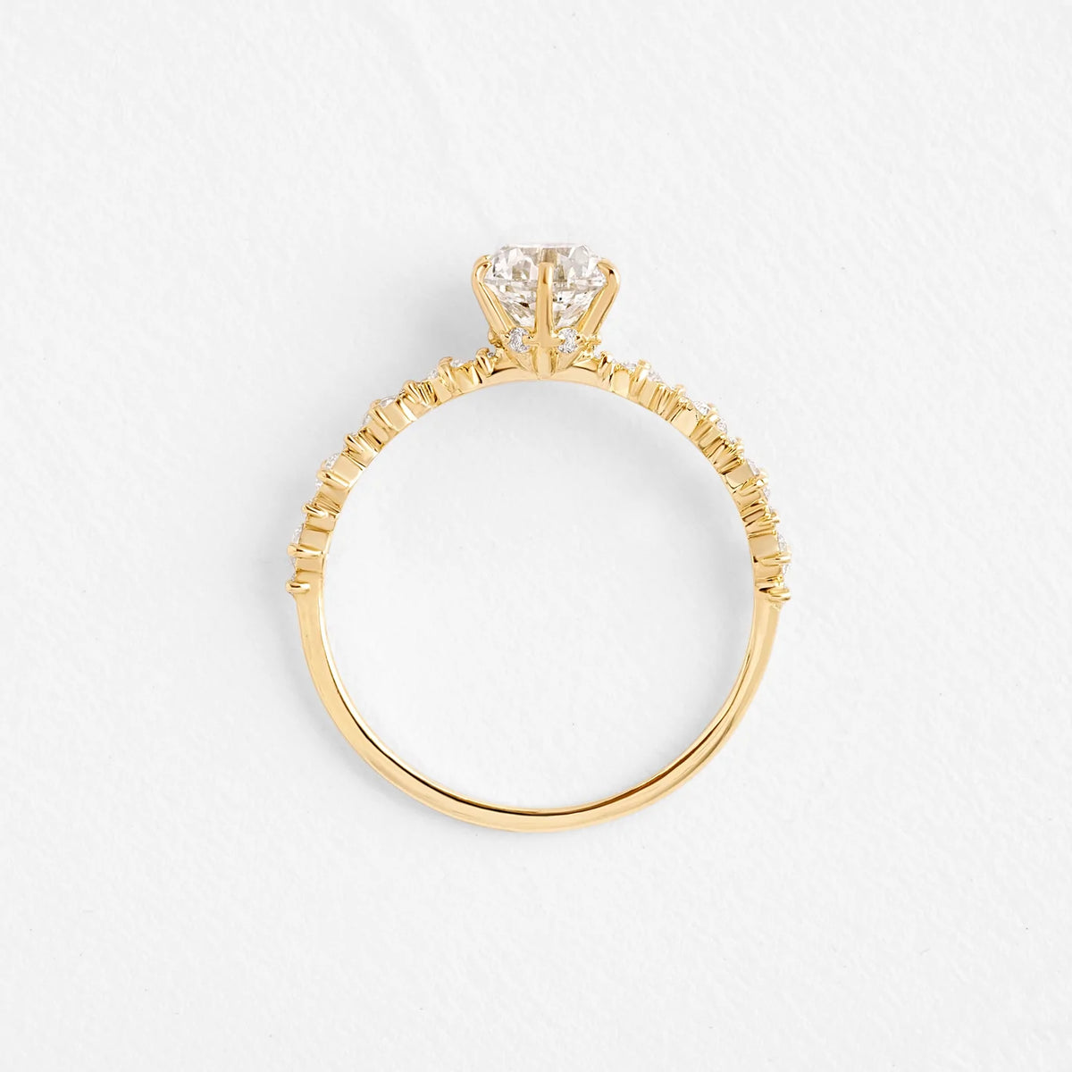 Solid Gold Wavelet Ring | 0.9ct. Round Cut Diamond Moissanite Ring