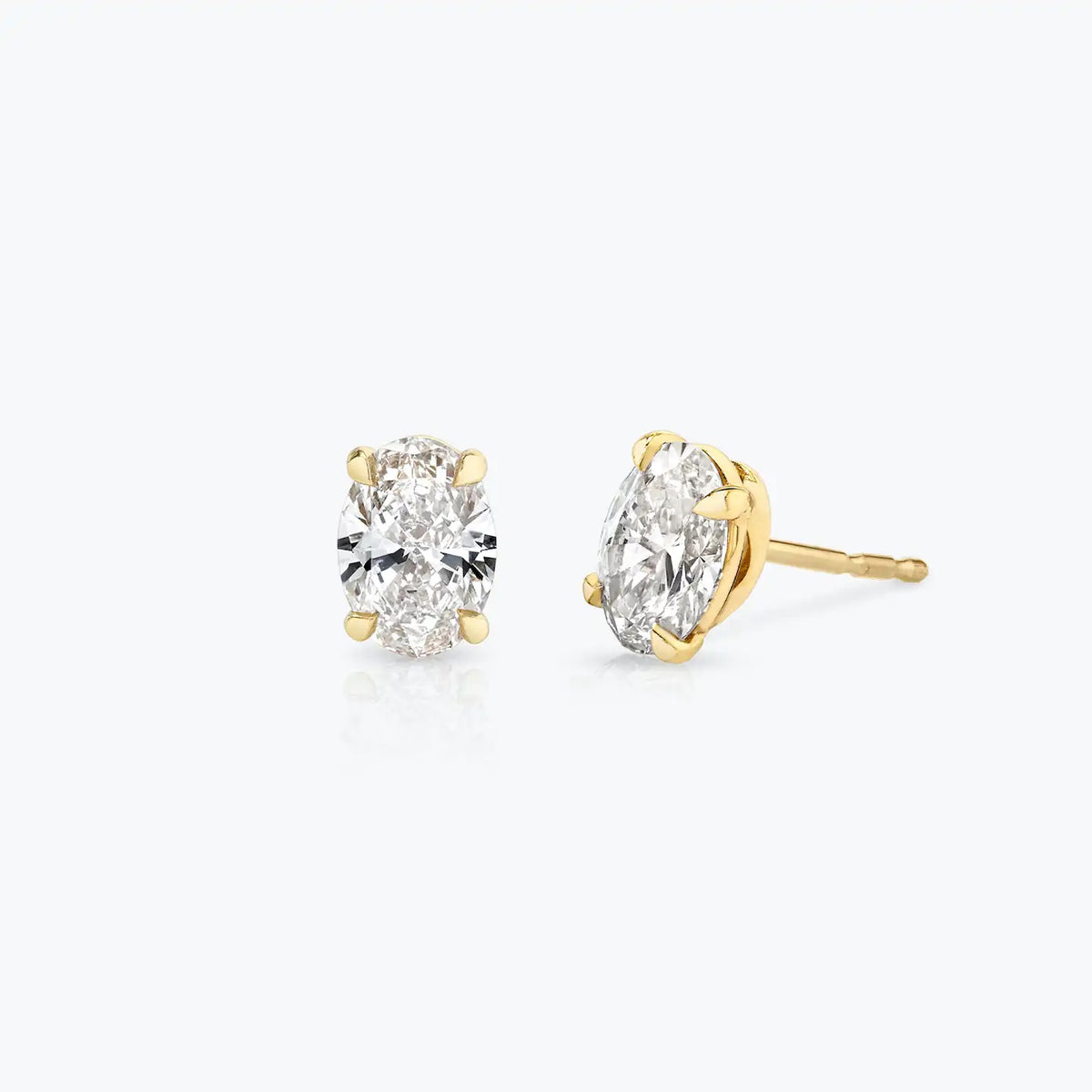 Solid Gold Oval Solitaire Studs , 1ct. Moissanite Diamond Studs