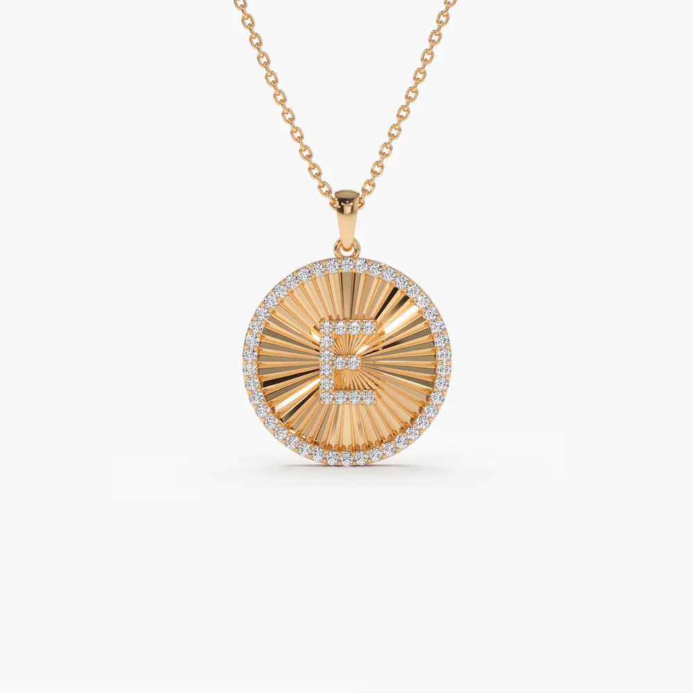 Solid Gold Diamond Initial Ballerina Disc Necklace