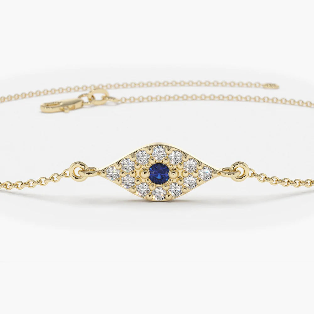 Solid Gold Lab-Grown Diamond and Sapphire Evil Eye Bracelet (D24148)