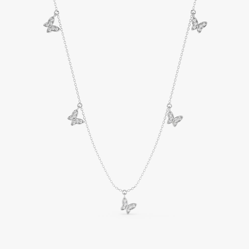 Solid Gold Diamond Butterfly Drop Necklace (A3E1FA)