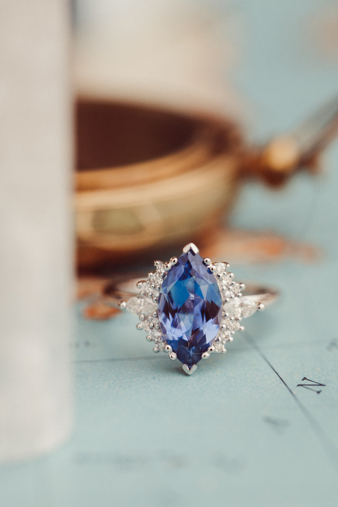 Stone Ring - The Atlantis 2.79 ct Marquise Blue Purple Sapphire with .31 ct Side