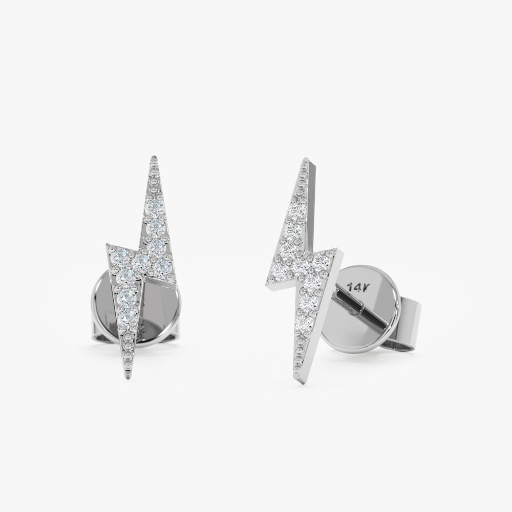 Solid Gold Bold Diamond Lightning Bolt Studs