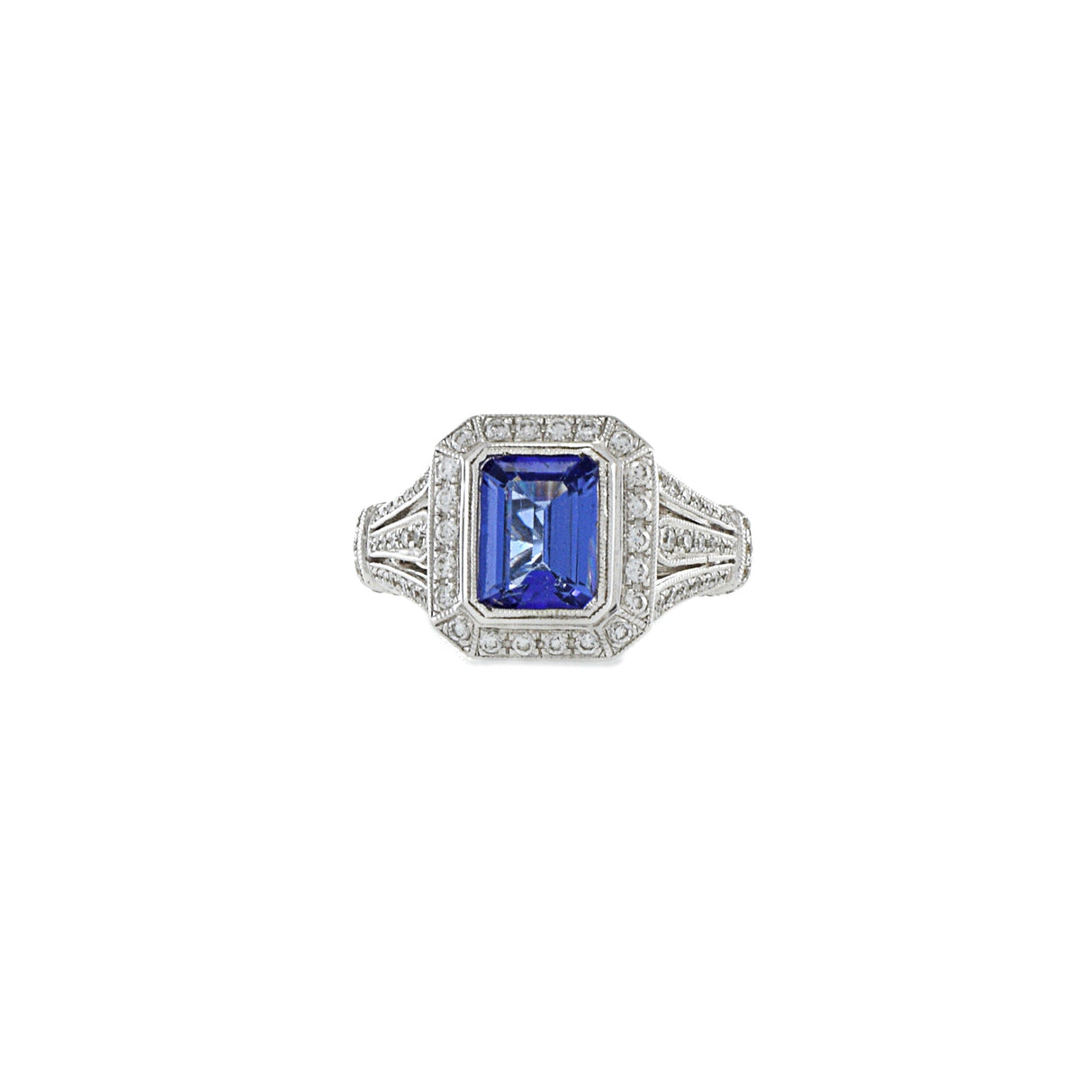 Solid Gold Art Deco Style Emerald Tanzanite And Diamond Ring