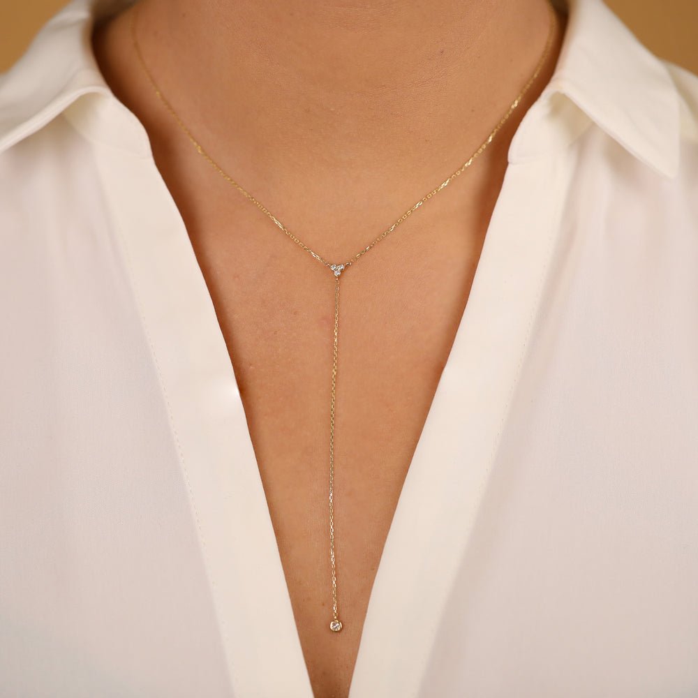 Solid Gold Diamond Lariat Bar Necklace (1C56B1)