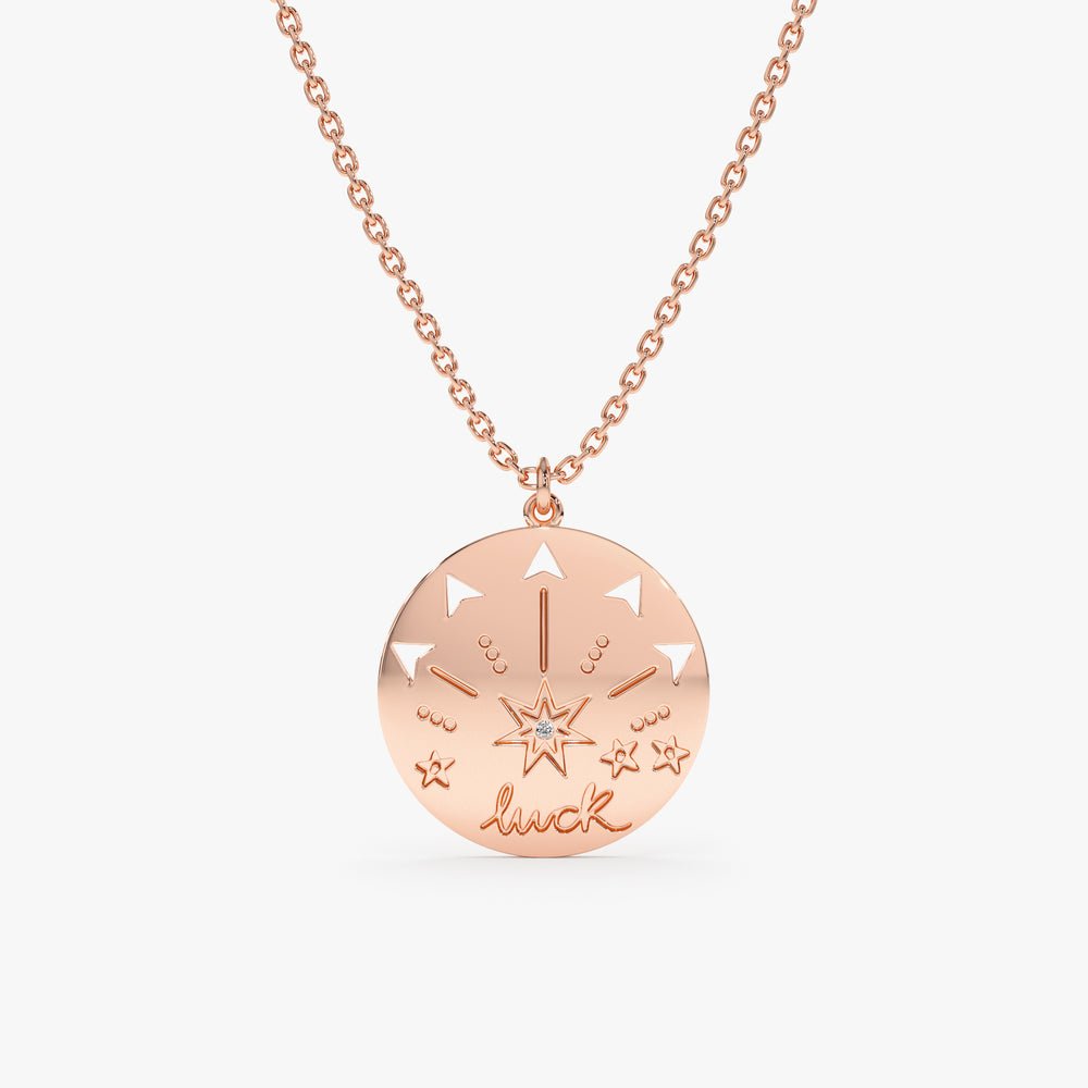 Solid Gold Lucky Star Diamond Coin Necklace (E3BCFA16855D)