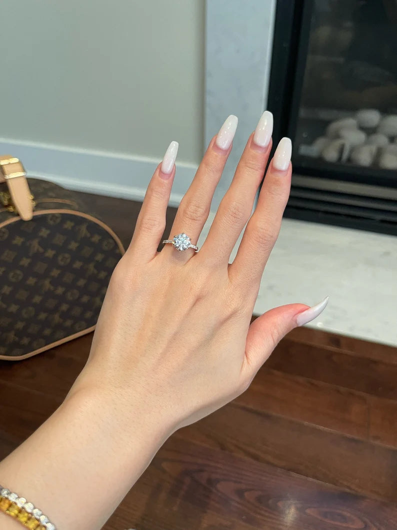 Solid Gold 2 Carat Brilliant Round Moissanite Diamond Engagement Ring