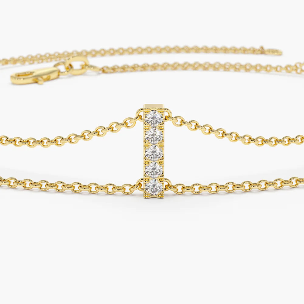 Solid Gold 5 Station Diamond Bar Bracelet