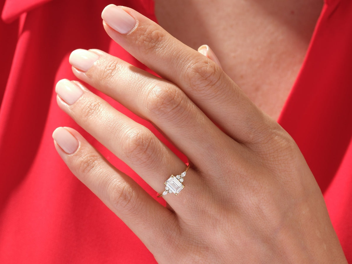 18K Solid Gold 4ct Elongated Cushion Emerald Cut Lab Grown Diamond Ring