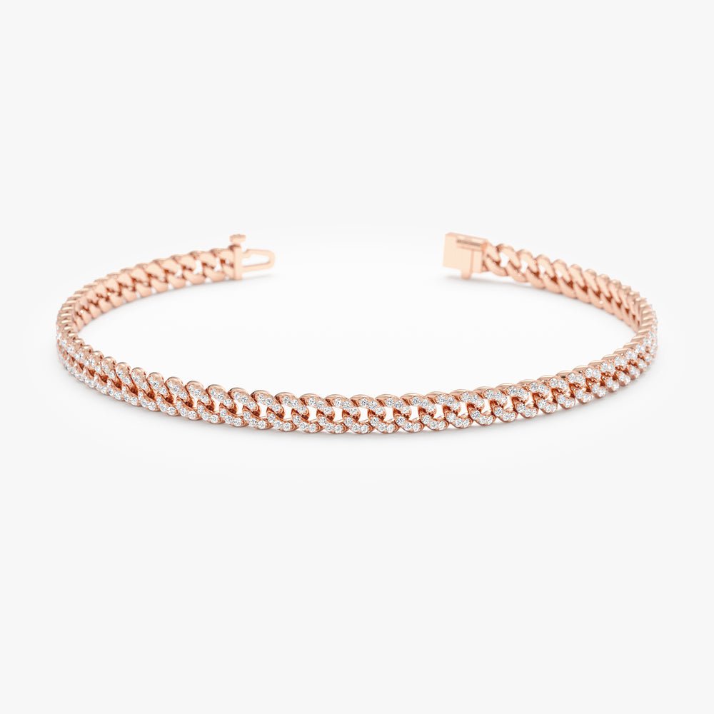 18K Solid Gold 1.07 CTW Diamond Cuban Chain Bracelet