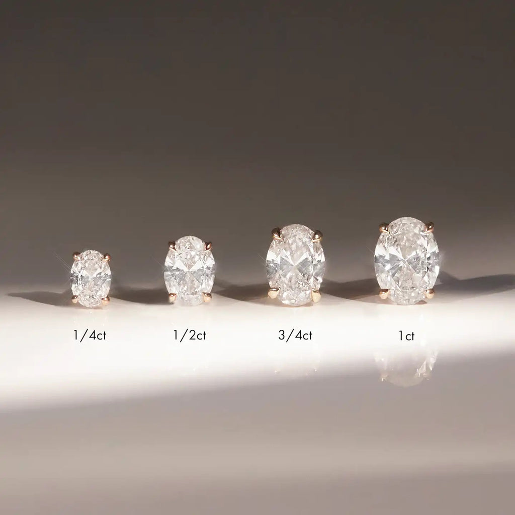 Solid Gold Oval Solitaire Studs , 1ct. Moissanite Diamond Studs