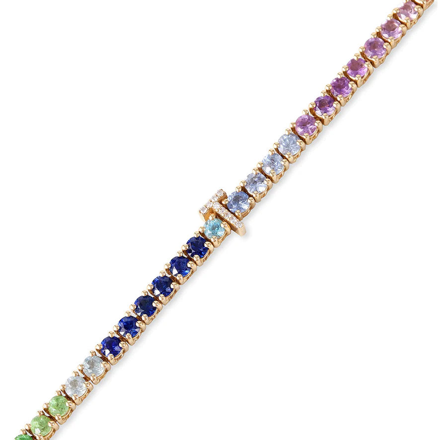 Solid Gold Rainbow Personalized Tennis Bracelet